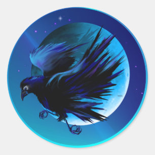 Raven and Moon-Stickers Classic Round Sticker