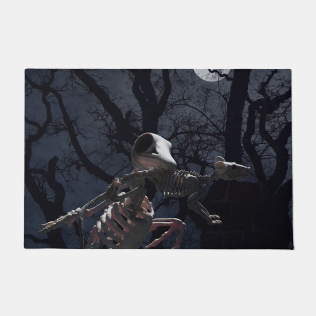 Raven and Rat Skeleton in Moonlight Doormat (Front)