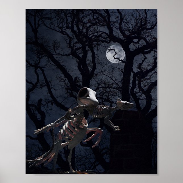 Raven and Rat Skeleton in Moonlight Poster (Front)