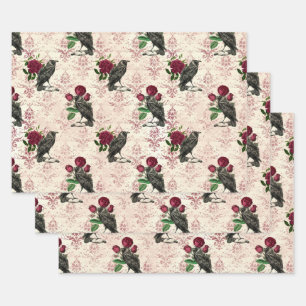 Raven and Roses Damask Wrapping Paper Sheet