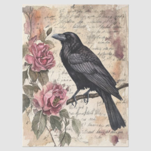 Raven and Roses Vintage Ephemera Decoupage Tissue Paper