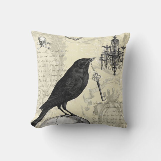 Raven and the Key, Gothic, halloween, Cushion (Front)
