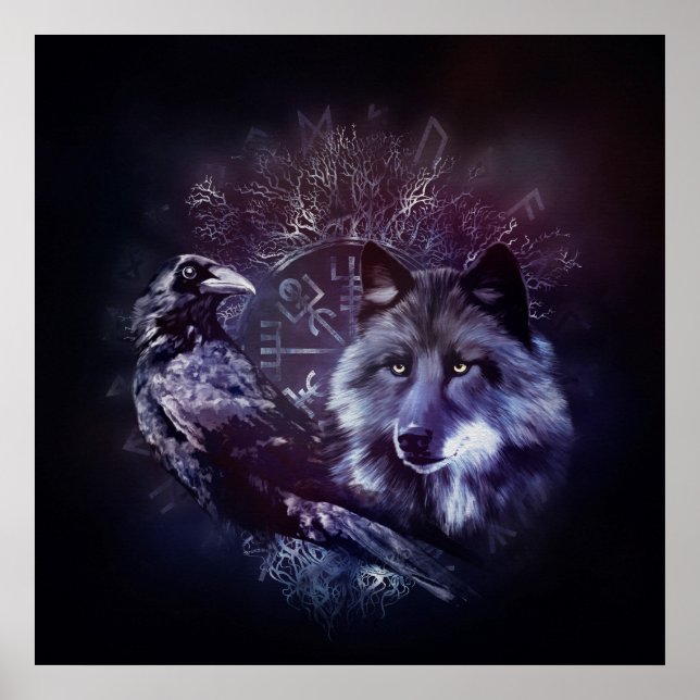 Raven and Wolf - Vegvisir and Tree of life Poster (Front)