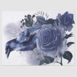 Raven Bird Blue Rose Whimsical Decoupage Tissue Paper