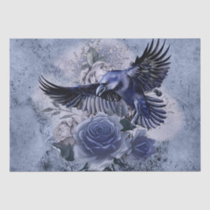 Raven Bird Blue Rose Whimsical Decoupage Tissue Paper