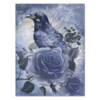 Raven Bird Blue Rose Whimsical Decoupage