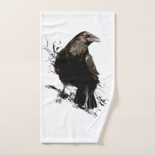 Raven Bird Graphic Art Wildlife Animal Art Hand Towel