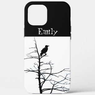 Raven Bird Modern Line Drawing Art Custom Name  iPhone 12 Pro Max Case