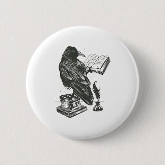 Raven bird reading book 6 cm round badge