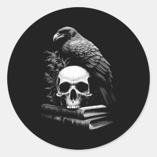 Raven Bird Skull And Books Witchy Occult Academia  Classic Round Sticker
