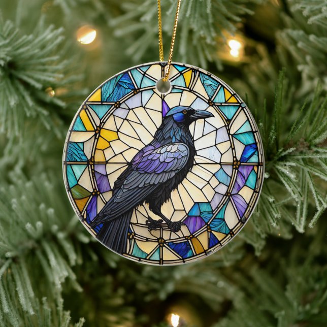 Raven Black Bird Ceramic Decorative Ornament (Tree)