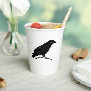 Raven Black Bird Halloween Spooky Painting Art Paper Cups