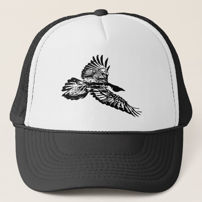 Raven Black Bird Silhouette Corvid  Trucker Hat (Front)
