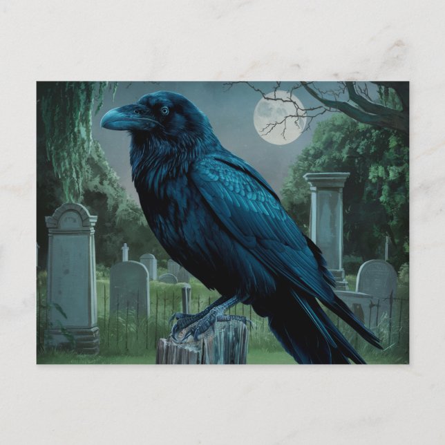 Raven cementary ghotic macabre full moon scene postcard (Front)