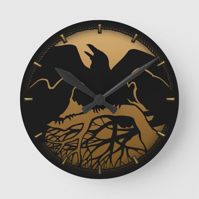 Raven Clock Native Raven Art Wall Clock Bird Gift (Front)