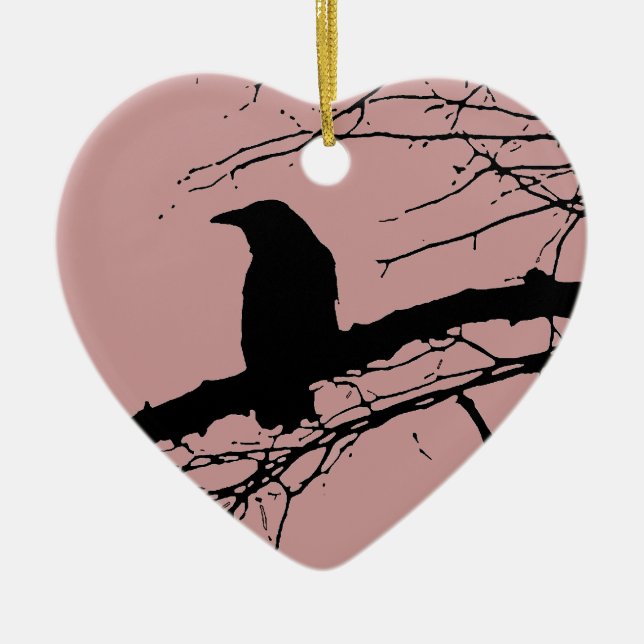 Raven Cracked Heart Ceramic Tree Decoration (Front)