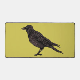Raven Creepy Crow Bright Gothic Ink Art Desk Mat