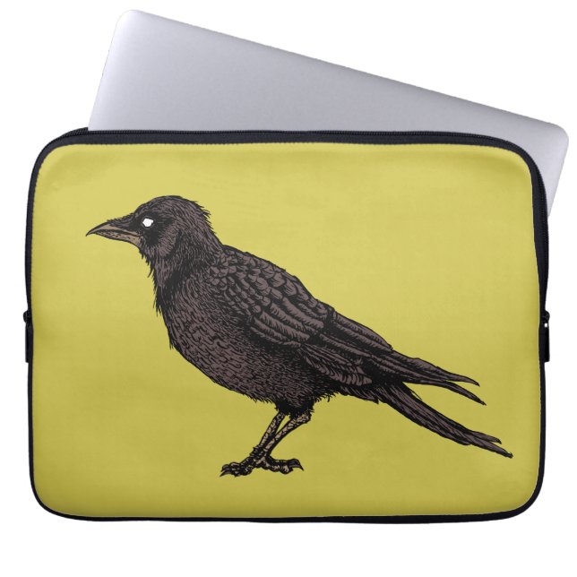 Raven Creepy Crow Bright Gothic Ink Art Laptop Sleeve (Front)