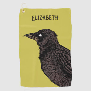 Raven Creepy Crow Bright Gothic Ink Art Name Golf Towel
