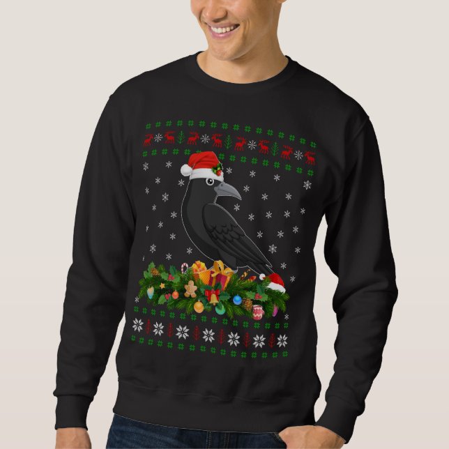 Raven Crow Bird Lover Xmas Santa Hat Ugly Crow Chr Sweatshirt (Front)