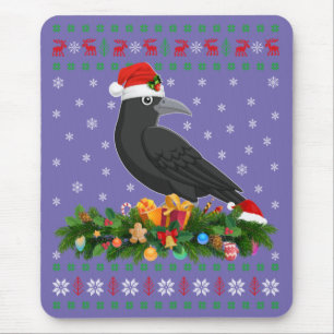 Raven Crow Bird Lover Xmas Santa Hat Ugly Crow Mouse Pad
