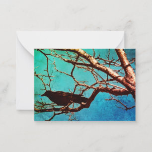 Raven Crow Black Bird Silver Tree Photo Note Card