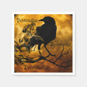 Raven crow harvest moon fall black orange napkin
