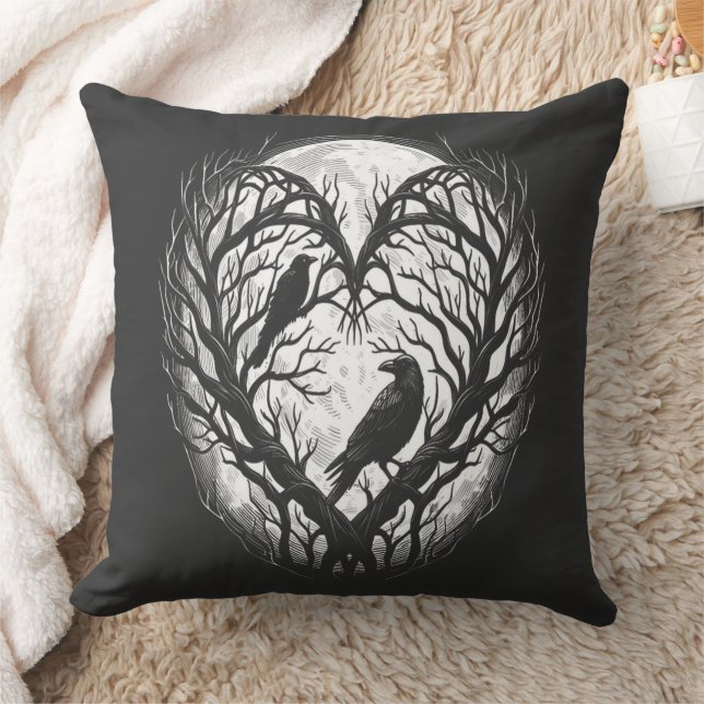 Raven Crow Heart Tree  Cushion (Blanket)