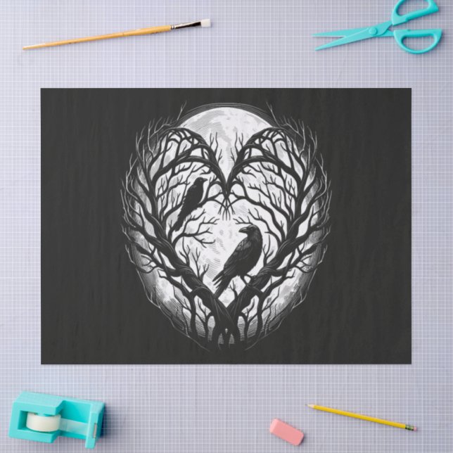Raven Crow Heart Tree  Tissue Paper (Craft)