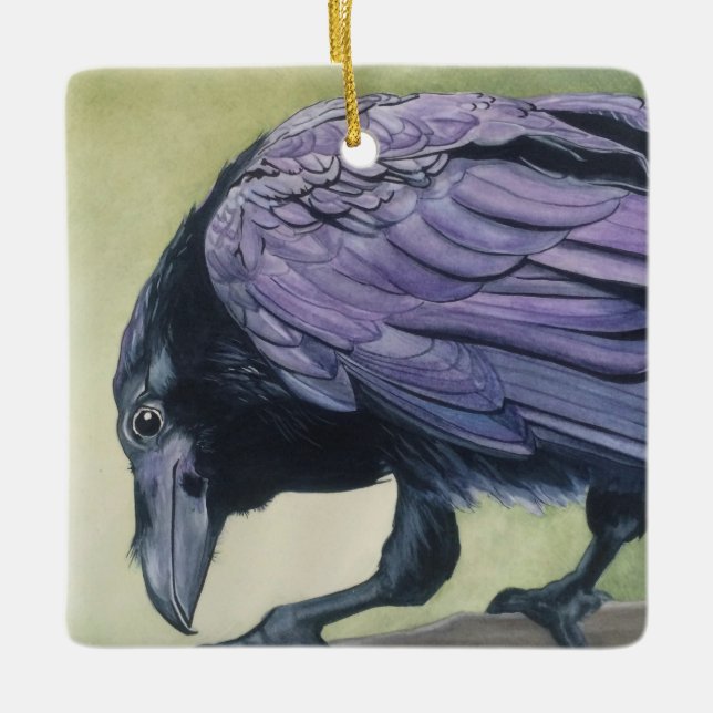 Raven Crow Lovers Ceramic Ornament (Front)