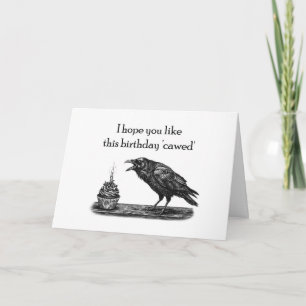 Raven Crow with Cupcake Funny Gothic Birthday Card