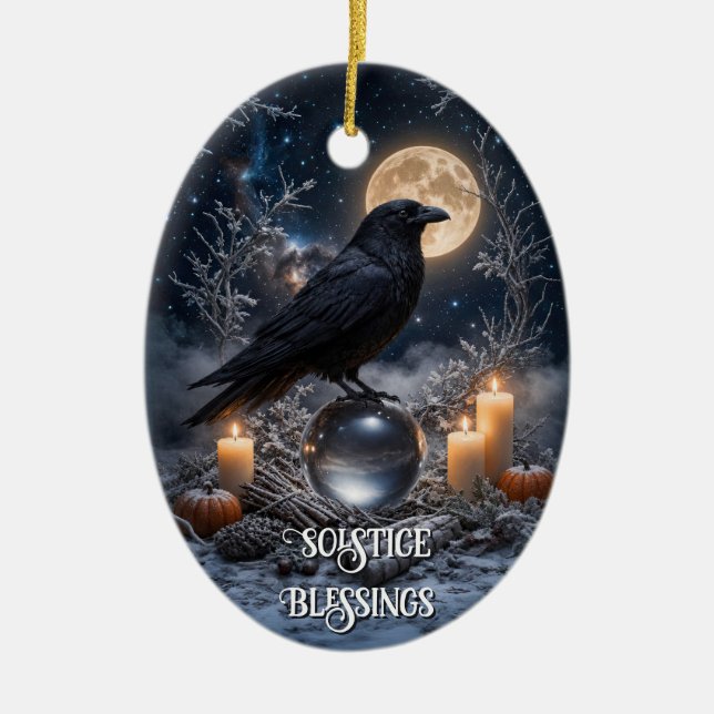 Raven Crystal with Candles Mystical Magical Ceramic Tree Decoration (Front)