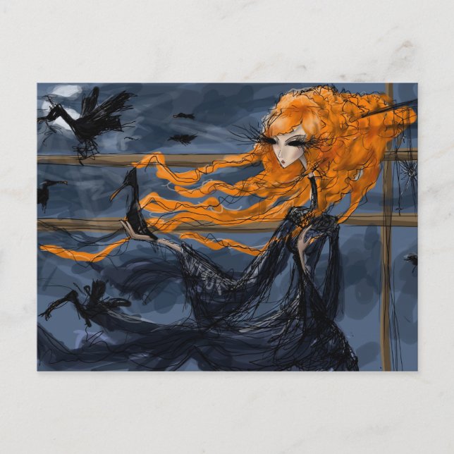 Raven Dance: Dark Gothic Surreal Art Postcard (Front)