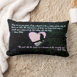 Raven Dark Love Cracked Glowing Heart with Quotes Lumbar Cushion