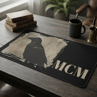 Raven desk accessory with beige initial mat