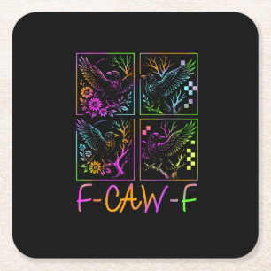 Raven F-Caw-F Colorful Neon Goth Bird Funny  Square Paper Coaster