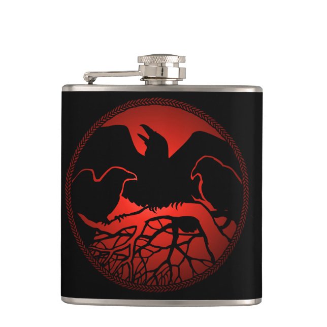 Raven Flask Custom Raven / Crow Art Drink Flask (Front)