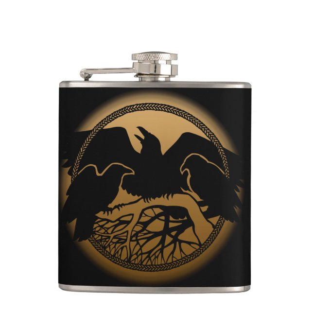Raven Flask Custom Raven / Crow Art Drink Flask (Front)