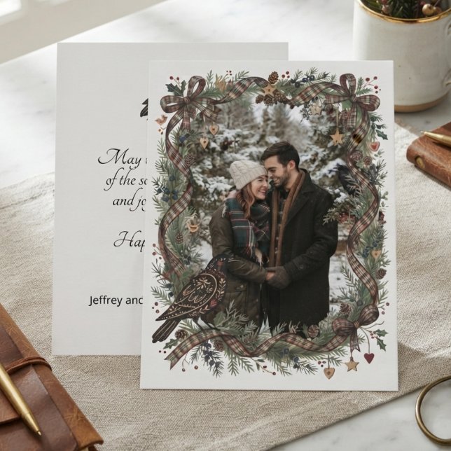 Raven Folk Art Gothic Holiday Card (Cozy winter holiday card for family and friends featuring folk art raven design.)