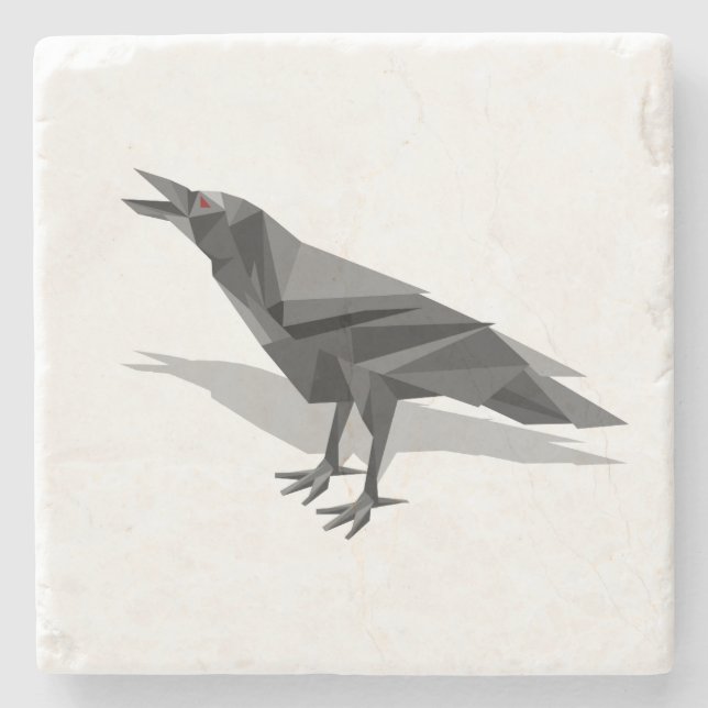 Raven Geometric Cubist Grey Triangles Stone Coaster (Front)
