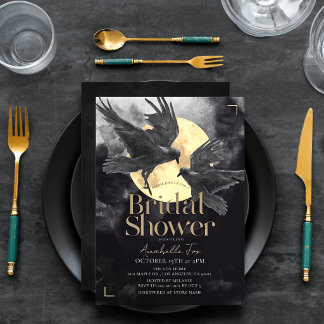 Raven & Golden Moon Gothic Bridal Shower Invitation
