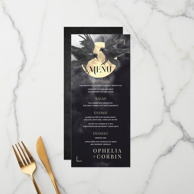 Raven & Golden Moon Gothic Wedding Menu (Front/Back In Situ)
