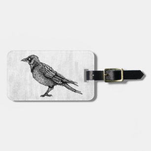 Raven Gothic Black And White Bird Ink Drawing Luggage Tag