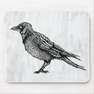 Raven Gothic Black And White Horror Ink Drawing Mouse Pad