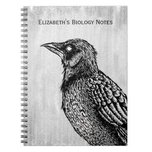 Raven Gothic Black White Horror Ink Drawing Name Notebook