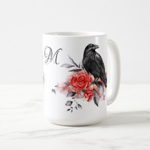 Raven Gothic Fantasy Illustration Elegant Monogram Coffee Mug