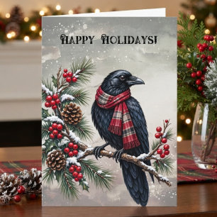 Raven Gothic Plaid Winter Card