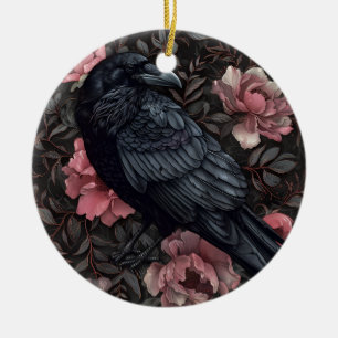 Raven gothic vintage flowers ceramic tree decoration