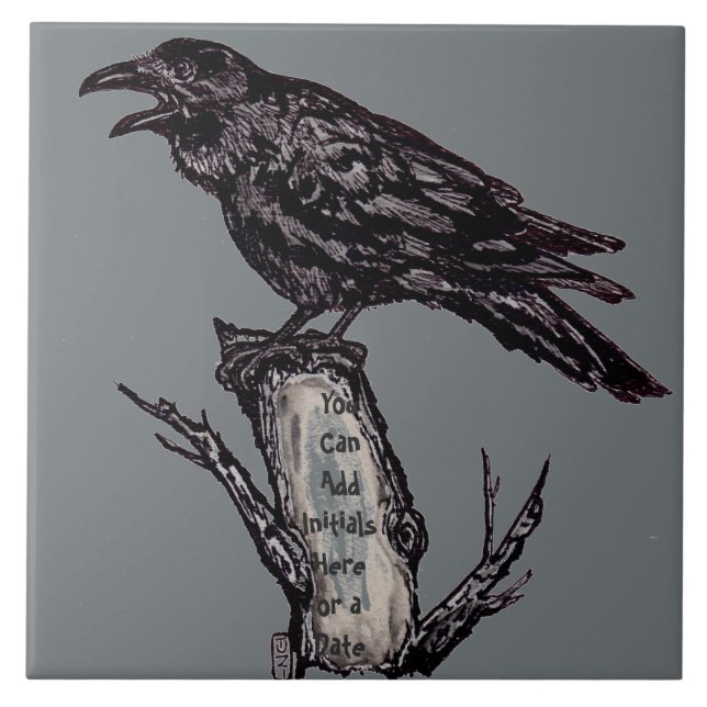 Raven Grey Art Ceramic Tile Trivet Personalise It (Front)
