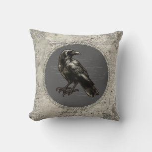 Raven Grey Vintage Dark Academia Goth Pillow